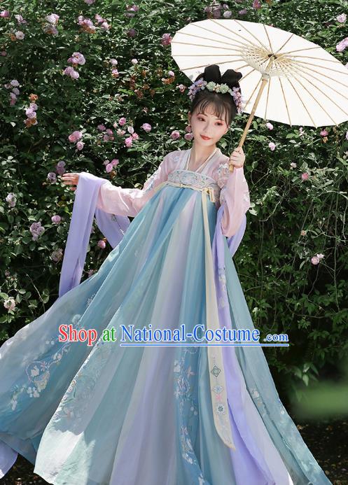 China Traditional Hanfu Clothing Ancient Court Lady Apparels Tang Dynasty Princess Embroidered Dress for Women