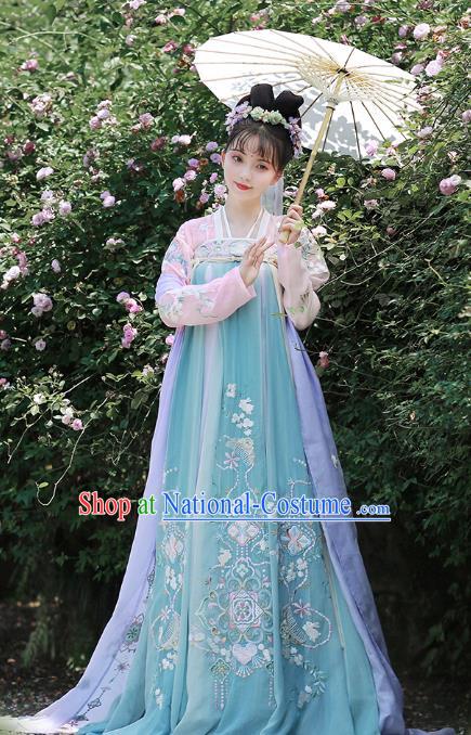 China Traditional Hanfu Clothing Ancient Court Lady Apparels Tang Dynasty Princess Embroidered Dress for Women