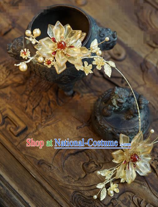 China Ancient Princess Hair Crown Traditional Xiuhe Suit Hair Accessories Wedding Bride Golden Hair Clasp