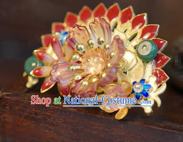 China Ancient Bride Enamel Red Hairpin Traditional Xiuhe Suit Hair Accessories Wedding Flower Hair Comb