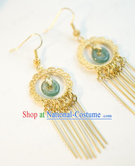 Top Grade Qing Dynasty Empress Jade Earrings Traditional Accessories China Ancient Queen Golden Ear Jewelry