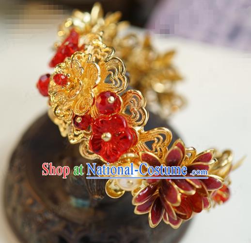 Chinese Handmade Wedding Bracelet Traditional Wedding Jewelry Accessories Ancient Bride Golden Bangle