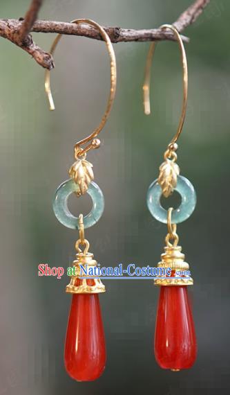 Top Grade Qing Dynasty Empress Agate Earrings Traditional Accessories China Ancient Queen Jade Ear Jewelry