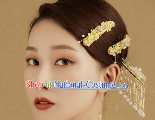 China Traditional Jade Hair Combs Wedding Hanfu Luxury Hair Accessories Ancient Bride Hairpins Full Set