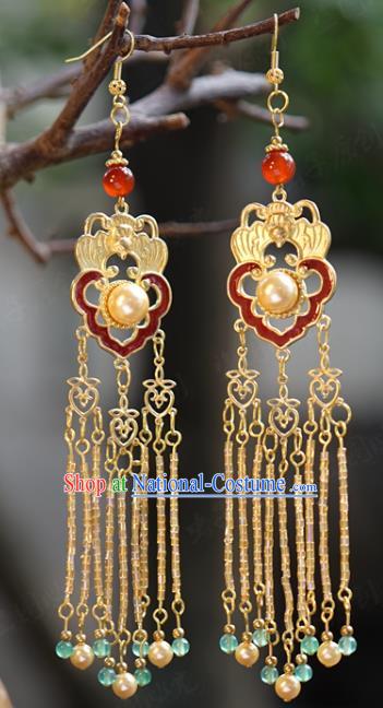 Top Grade Yellow Beads Tassel Earrings Traditional Accessories China Ancient Court Empress Ear Jewelry