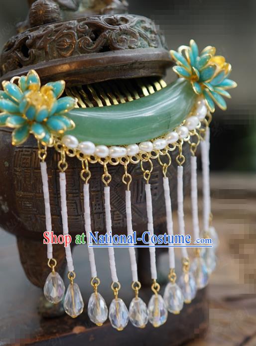 China Traditional Wedding Hair Accessories Xiuhe Suit Headpieces Ancient Bride Jade Hair Comb and Hairpins