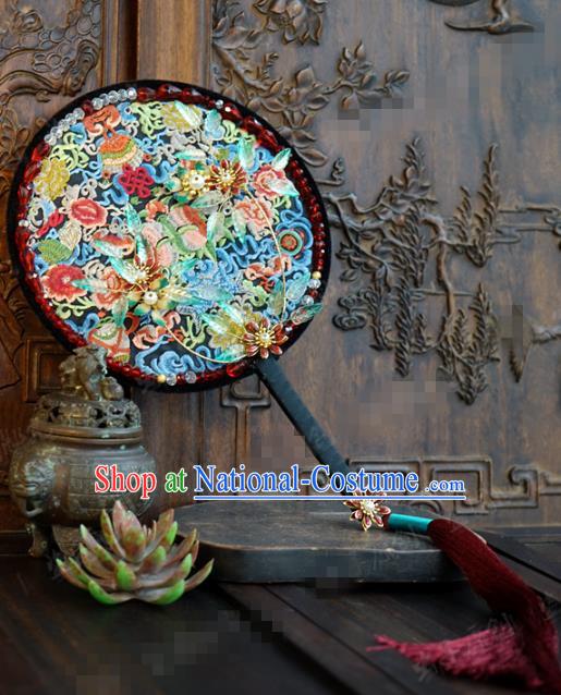 Chinese Handmade Court Wedding Palace Fan Traditional Jewelry Accessories Ancient Bride Embroidered Round Fan