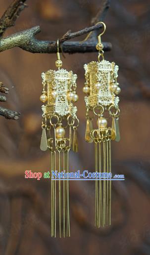 Top Grade Golden Palace Lantern Earrings Traditional Accessories China Ancient Court Empress Pearls Ear Jewelry