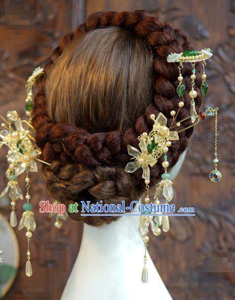 China Ancient Queen Hair Sticks Traditional Xiuhe Suit Headdress Wedding Bride Hair Accessories Tassel Hairpins