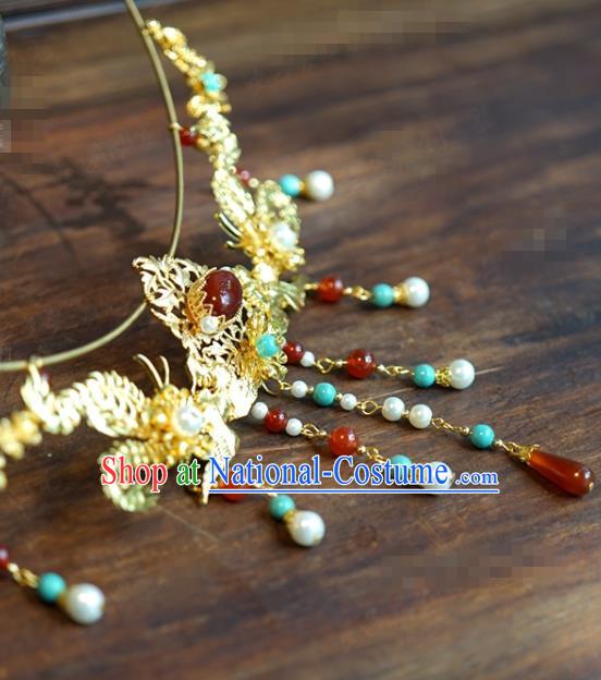 Chinese Court Golden Phoenix Necklace Ancient Wedding Jewelry Accessories Traditional Handmade Necklet