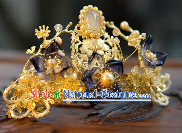 China Ancient Palace Golden Hairpin Traditional Xiuhe Suit Hair Jewelry Accessories Qing Dynasty Pearls Hair Crown