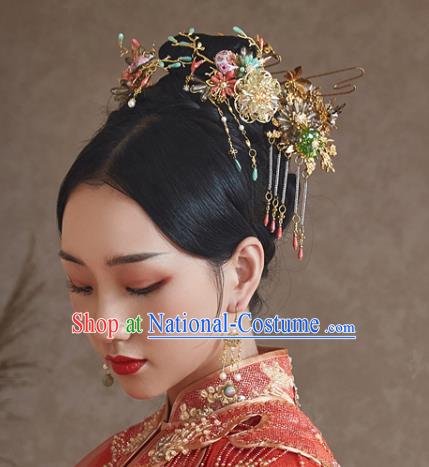 China Ancient Bride Hair Accessories Traditional Wedding Xiuhe Suit Tassel Hairpins Complete Set