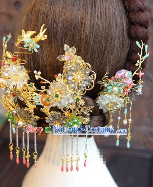 China Ancient Bride Hair Accessories Traditional Wedding Xiuhe Suit Tassel Hairpins Complete Set