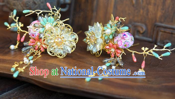 China Ancient Bride Hair Accessories Traditional Wedding Xiuhe Suit Tassel Hairpins Complete Set