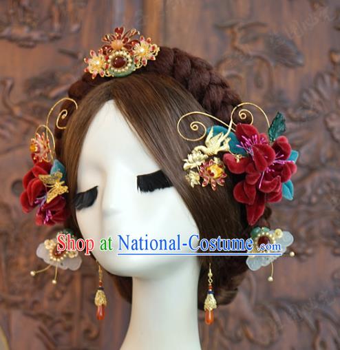 China Ancient Qing Dynasty Court Lady Hair Accessories Traditional Wedding Xiuhe Suit Hairpins Hair Crown Complete Set