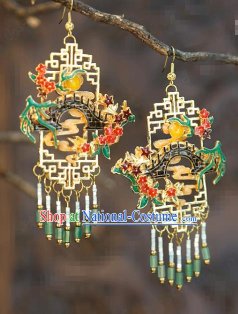 Top Grade Ancient Bride Cloisonne Earrings China Traditional Hanfu Accessories Jade Beads Tassel Ear Jewelry