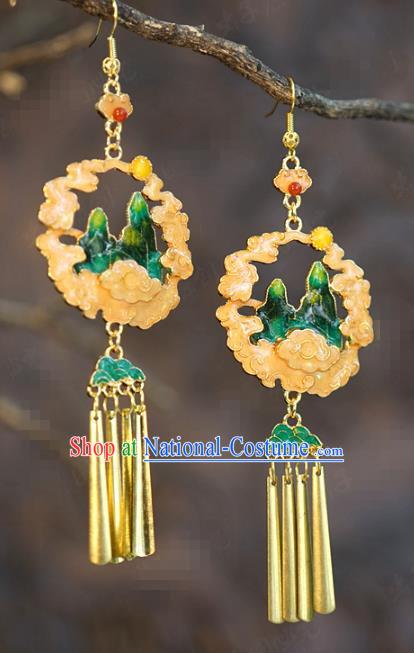 Top Grade China Traditional Hanfu Accessories Tassel Ear Jewelry Ancient Bride Cloisonne Cloud Mount Earrings