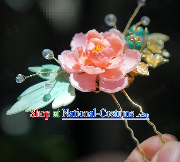 China Ancient Wedding Hair Stick Traditional Xiuhe Suit Hair Jewelry Accessories Hanfu Pink Peony Hairpin