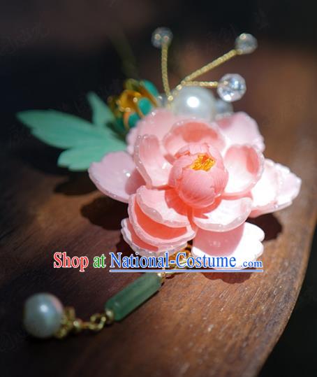 China Ancient Wedding Hair Stick Traditional Xiuhe Suit Hair Jewelry Accessories Hanfu Pink Peony Hairpin