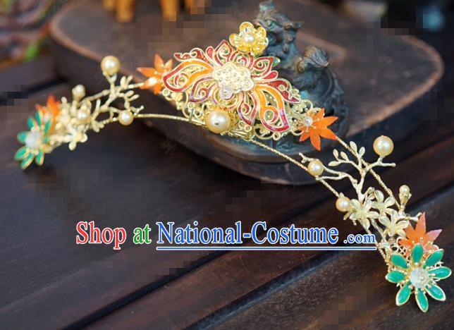 China Hanfu Shell Cloud Hair Crown Ancient Traditional Xiuhe Suit Hair Jewelry Accessories Wedding Cloisonne Lotus Headpiece