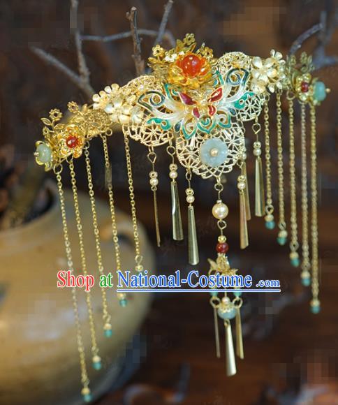 China Traditional Xiuhe Suit Hair Jewelry Accessories Ancient Hanfu Hairpin Cloisonne Lotus Hair Crown