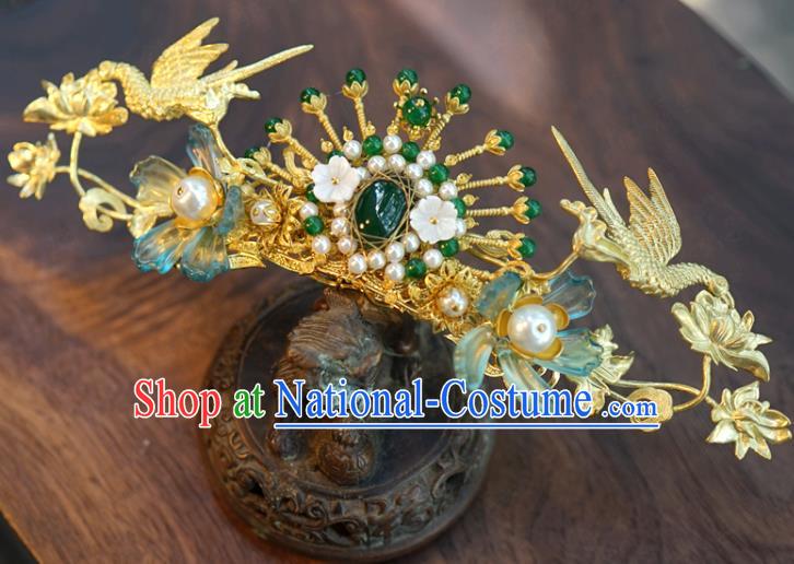 China Ancient Empress Hair Accessories Traditional Wedding Xiuhe Suit Tassel Hairpins Jade Hair Crown Complete Set