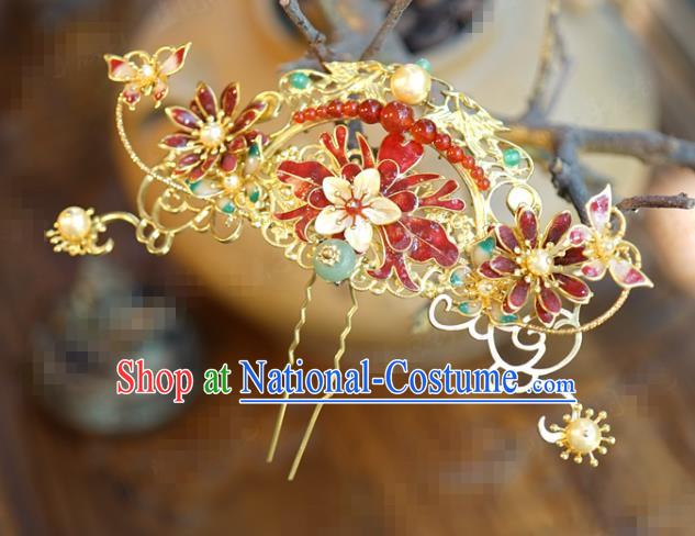 China Ancient Bride Hair Crown and Golden Tassel Hairpins Traditional Xiuhe Suit Headdress Wedding Hair Accessories