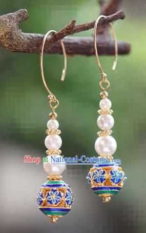 Top Grade Qing Dynasty Empress Earrings Traditional Pearls Accessories China Ancient Queen Ear Jewelry