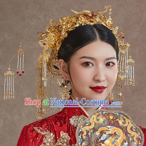 China Ancient Bride Phoenix Coronet Traditional Xiuhe Suit Headdress Wedding Hair Crown Hair Accessories