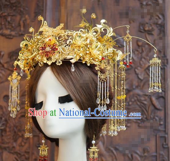 China Ancient Bride Phoenix Coronet Traditional Xiuhe Suit Headdress Wedding Hair Crown Hair Accessories