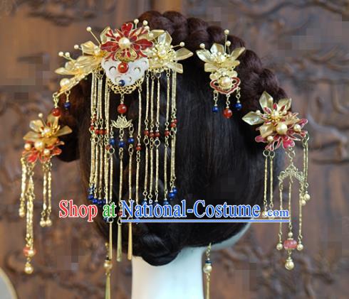 China Ancient Bride Tassel Hair Comb and Hairpins Traditional Wedding Hair Accessories Xiuhe Suit Headdress