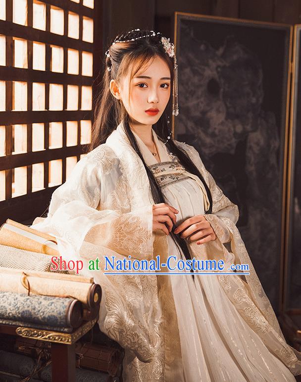 China Ancient Goddess White Hanfu Dress Traditional Tang Dynasty Palace Princess Historical Clothing