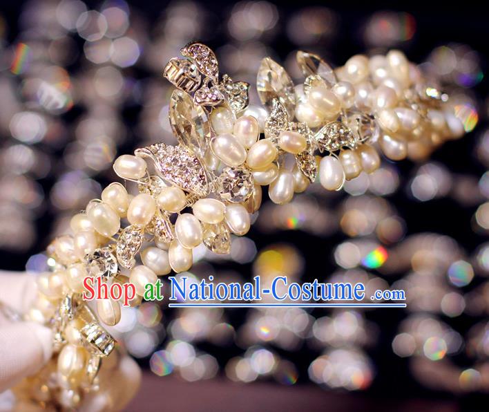 Baroque Retro Royal Crown European Wedding Bride Hair Accessories Princess Pearls Hair Clasp