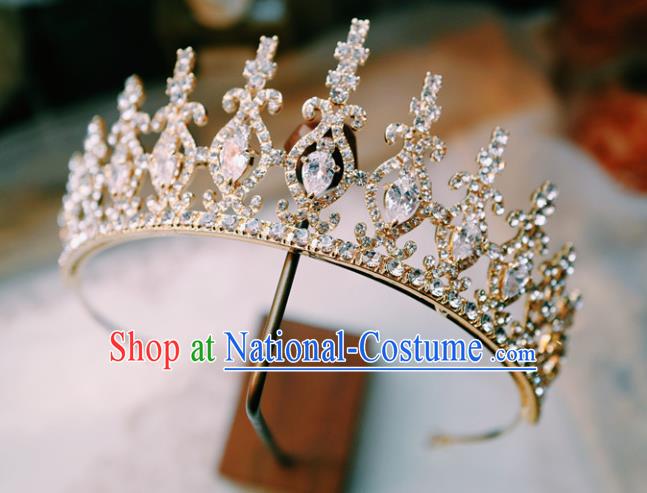 European Queen Crystal Hair Clasp Handmade Wedding Bride Hair Accessories Baroque Golden Royal Crown