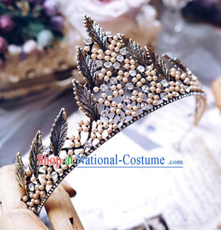 Handmade Baroque Bride Hair Accessories European Headband Wedding Black Leaf Royal Crown