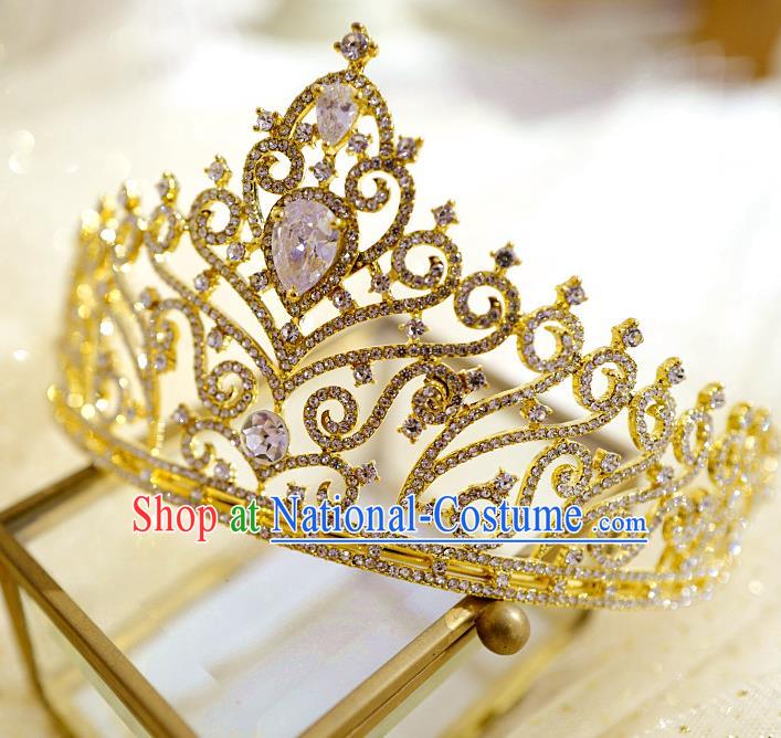 European Wedding Bride Golden Hair Clasp Handmade Court Hair Accessories Baroque Crystal Royal Crown