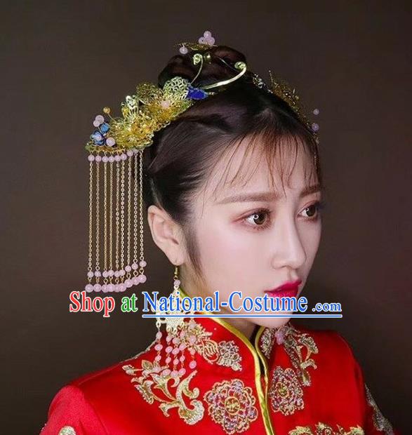 Chinese Traditional Bride Tassel Hair Sticks Ancient Wedding Hair Jewelry Accessories Hairpins Full Set