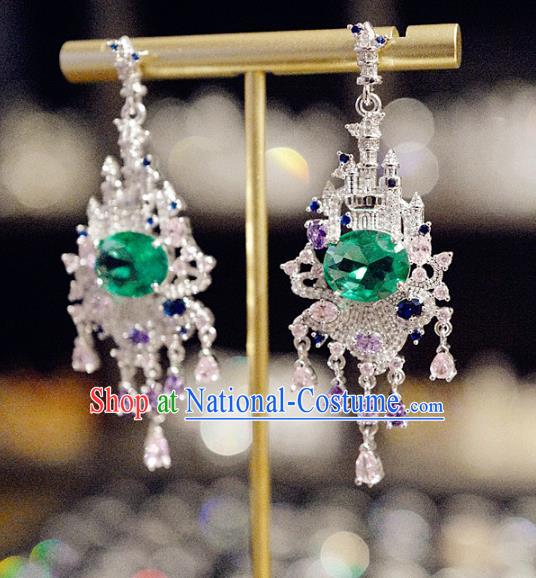 Top Grade Green Crystal Earrings Accessories Baroque Bride Zircon Ear Jewelry