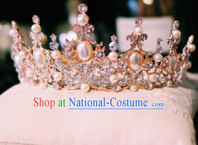 European Court Princess Hair Clasp Wedding Crystal Hair Accessories Handmade Baroque Bride Royal Crown