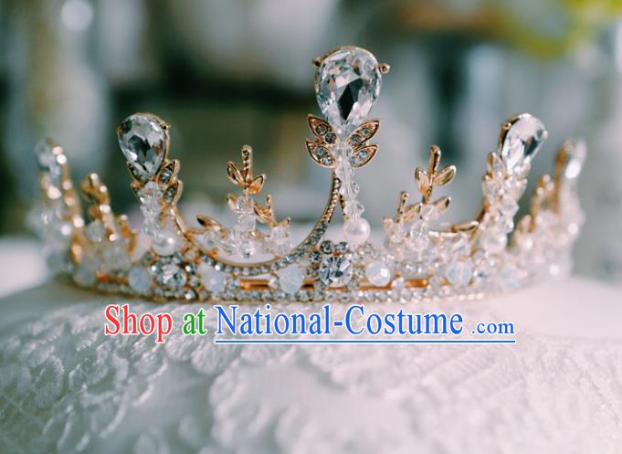 Handmade Baroque Style Beads Golden Royal Crown European Court Princess Headwear Wedding Crystal Hair Clasp