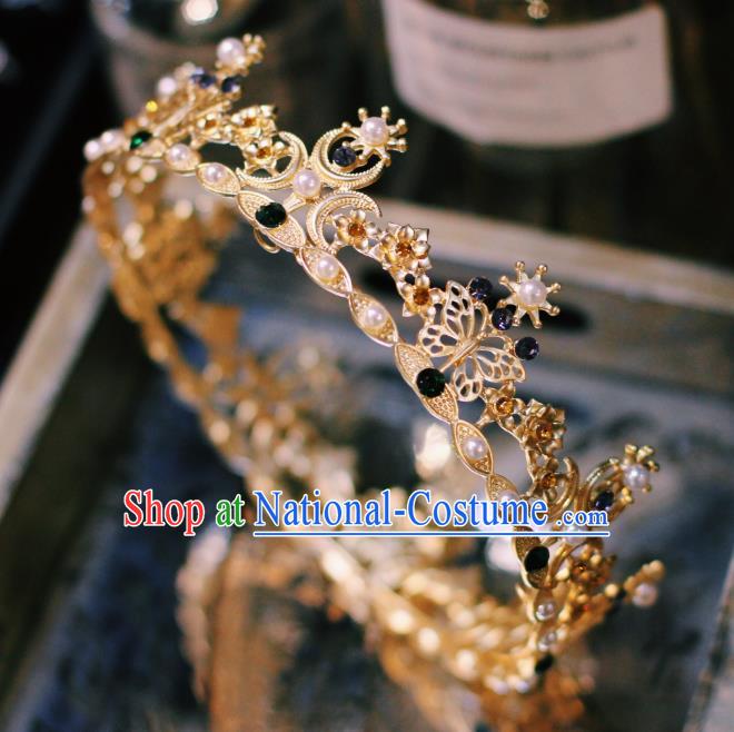 European Court Princess Headwear Wedding Hair Clasp Handmade Baroque Golden Round Royal Crown