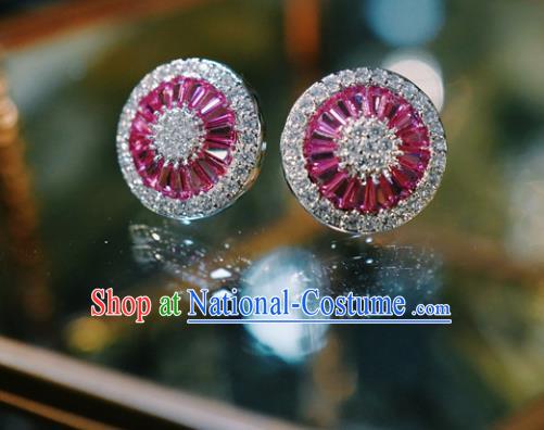 Top Grade Baroque Bride Rosy Crystal Ear Jewelry European Zircon Earrings Accessories