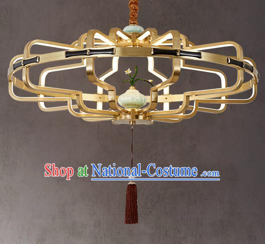 Chinese Traditional Ceramics Vase Ceiling Lamp Handmade Classical Brass Lantern