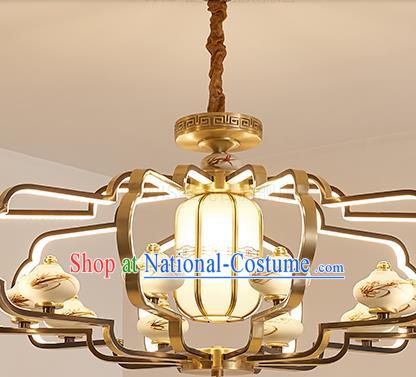 Chinese Traditional Brass Ceiling Lamp Handmade Classical Ceramics Vases Lantern