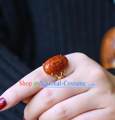 Chinese Traditional Carving Beeswax Ring Ancient Wedding Jewelry Accessories