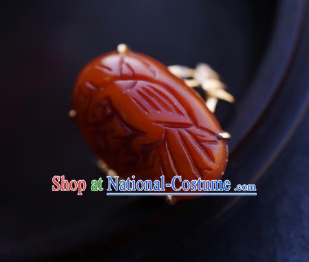 Chinese Traditional Carving Beeswax Ring Ancient Wedding Jewelry Accessories