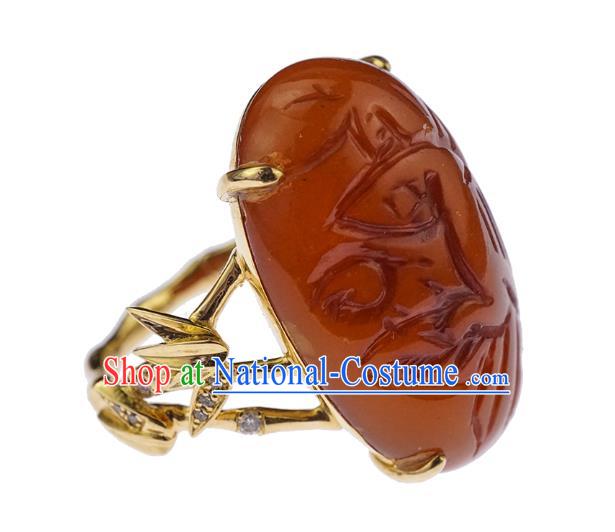 Chinese Traditional Carving Beeswax Ring Ancient Wedding Jewelry Accessories