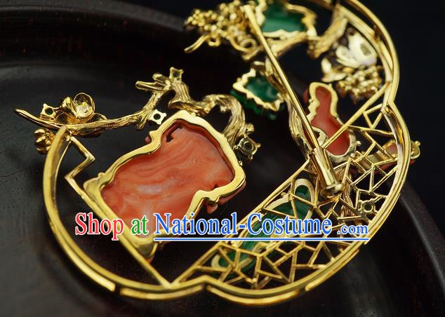 China Classical Cheongsam Carving Squirrel Brooch Traditional Handmade Jade Pearls Breastpin