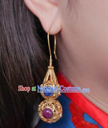 Top Grade Chinese Classical Golden Gourd Earrings Traditional Handmade Gems Ear Jewelry Miing Dynasty Accessories