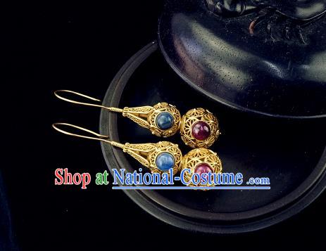 Top Grade Chinese Classical Golden Gourd Earrings Traditional Handmade Gems Ear Jewelry Miing Dynasty Accessories